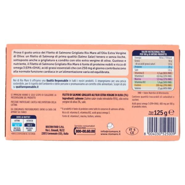 Rio mare Filetto di Salmone all'Olio Extra Vergine di Oliva Grigliato* 125 g