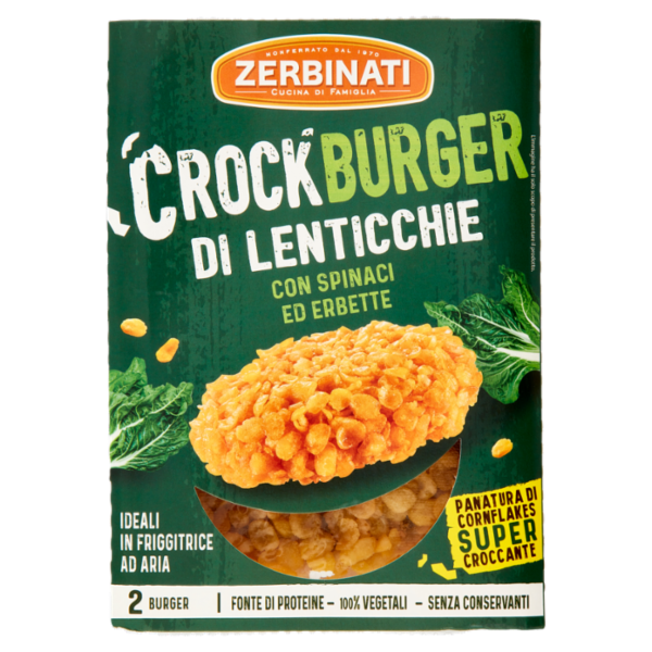 Zerbinati Crockburger di Lenticchie con Spinaci ed Erbette 2 x 80 g