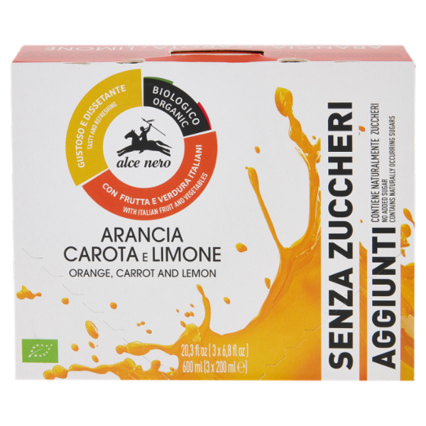 alce nero Arancia Carota e Limone Senza Zuccheri Aggiunti 3 x 200 ml