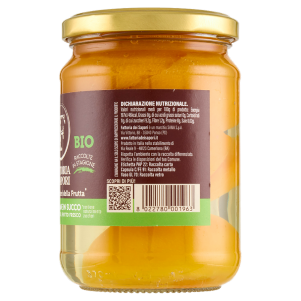 Fattoria dei Sapori Bio Pesche Italiane in Succo 350 g