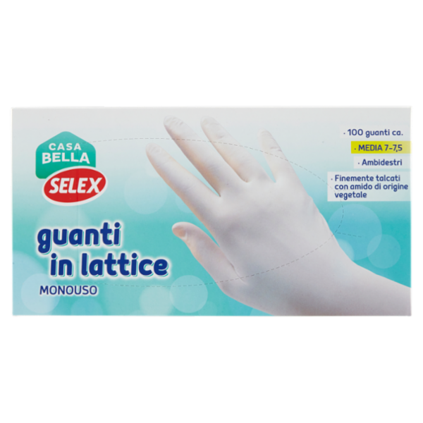 Selex Casa Bella Guanti Monouso in Lattice Naturale Misura Media (7-7,5) Dispenser 100 pezzi
