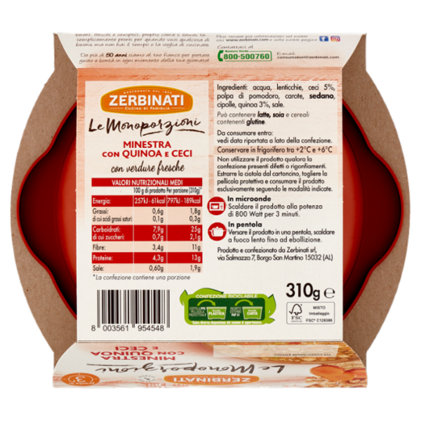 Zerbinati Le Monoporzioni Minestra con Quinoa e Ceci 310 g