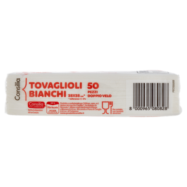 Consilia Tovaglioli 2 Veli 38x38 cm Bianchi 50 pezzi