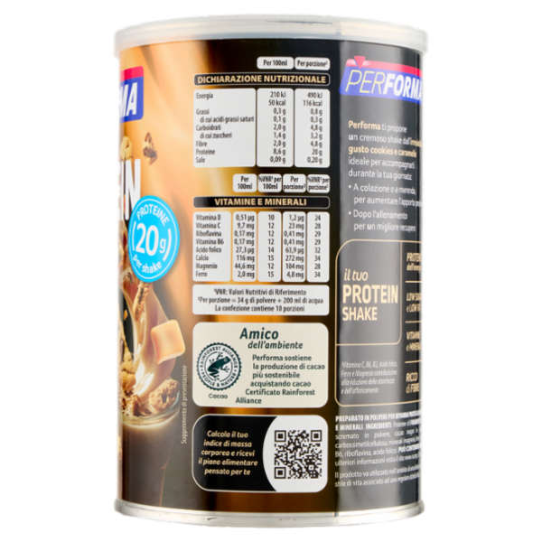 Performa Protein Shake Cookies Caramel, low sugar, 116kcal per shake - 10 porzioni - 340g