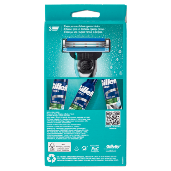 Gillette Rasoio Uomo Mach3 a 3 Lame, 1 Manico + 2 Lamette Barba