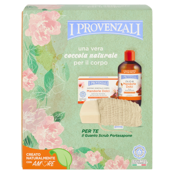 I Provenzali Mandorle Dolci Olio Elasticizzante 250 mL + Sapone Vegetale Corpo 250 g + Guanto Scrub