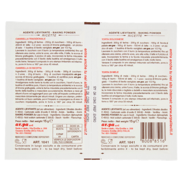 ar.pa Lievito vanigliato per dolci 2 x 15 g
