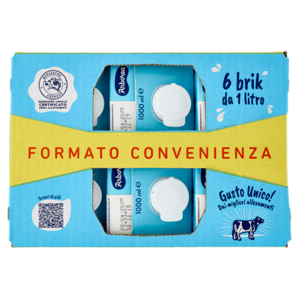 Arborea Latte Parzialmente Scremato UHT a Lunga Conservazione 6 x 1000 ml