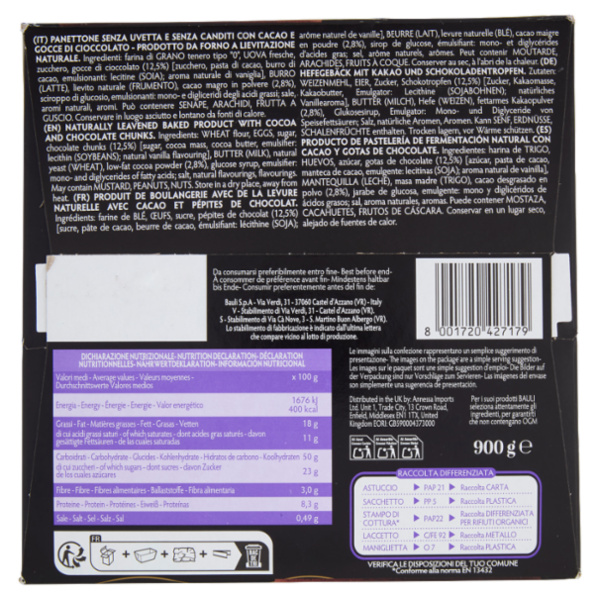 Bauli il Panettone Moro con gocce di Cioccolato 900 g