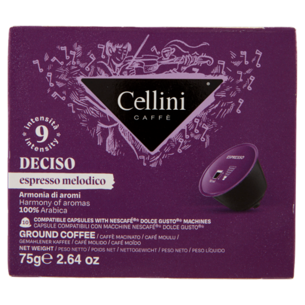 Cellini Caffè Deciso espresso melodico 10 Capsule Compatibili 75 g