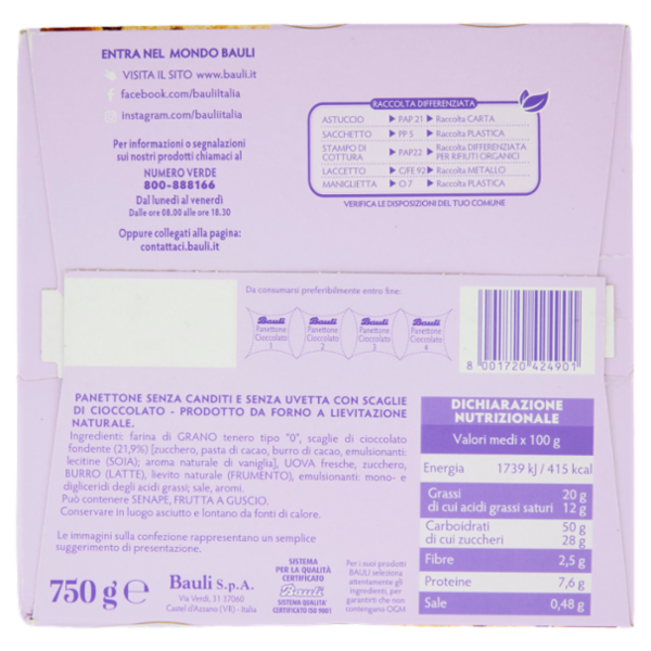 Bauli il Panettone Cioccolato con Scaglie di Cioccolato 750 g