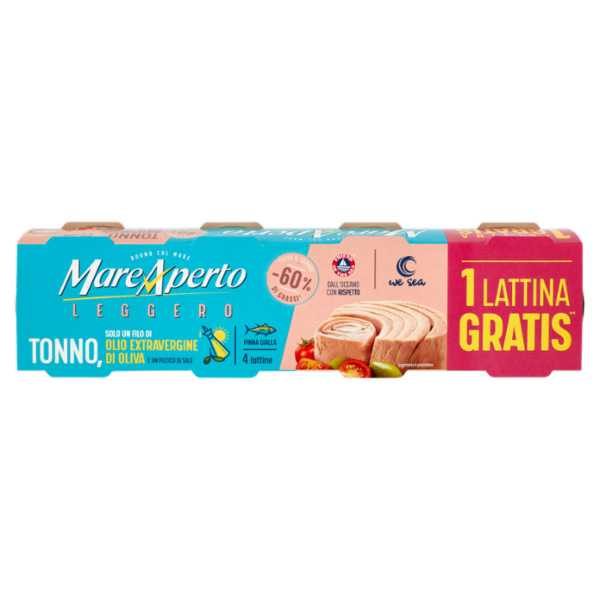 Mare Aperto Leggero Tonno, Solo un Filo di Olio Extravergine di Oliva 3 +1 x 60g