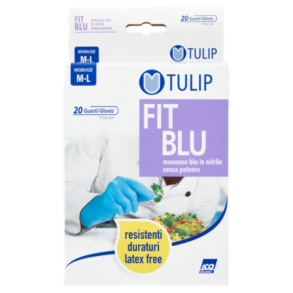 Tulip Fit Blu Guanti monouso blu in nitrile senza polvere Misura M-L 20 pz