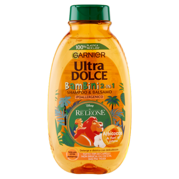 Garnier Ultra Dolce Shampoo 2in1 per Bambini all'albicocca e fiori di cotone, senza parabeni, 250 ml