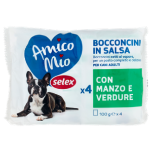 Selex Amico Mio Cane Bocconcini In Salsa Con Manzo e Verdure 4x100 g