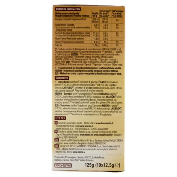 NESCAFÉ Cappuccino Decaf Solubile Decaffeinato, 10 bustine 125g