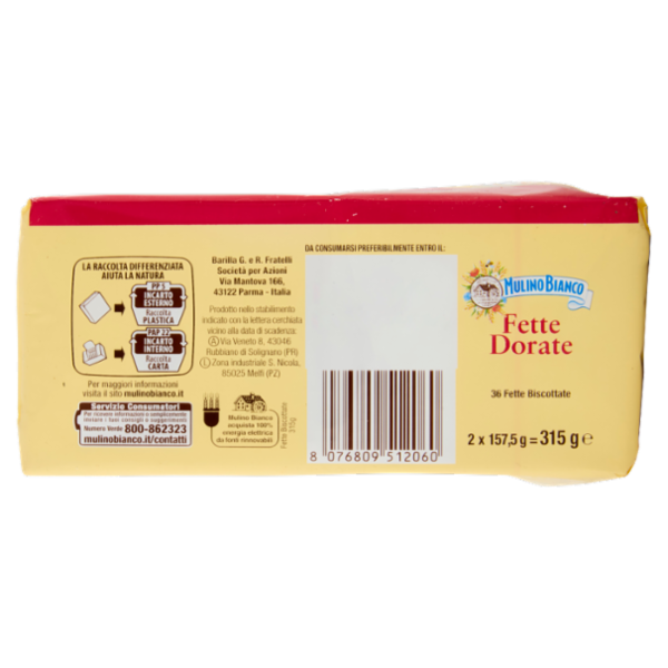 Mulino Bianco Fette Biscottate Dorate 315g