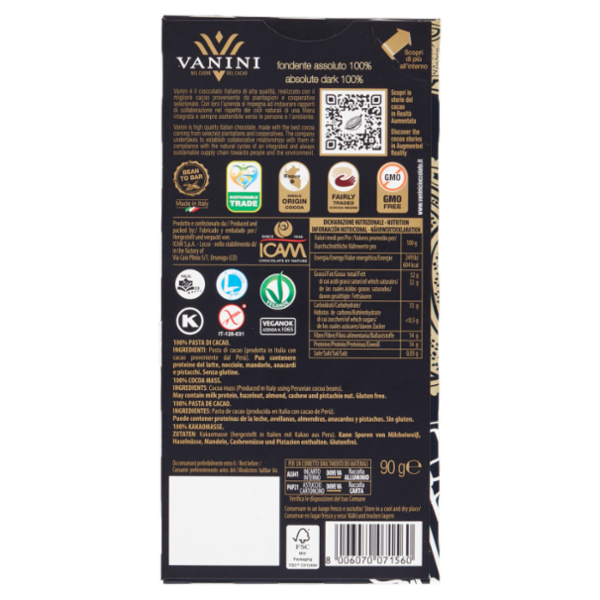 Vanini fondente assoluto 100% 90 g