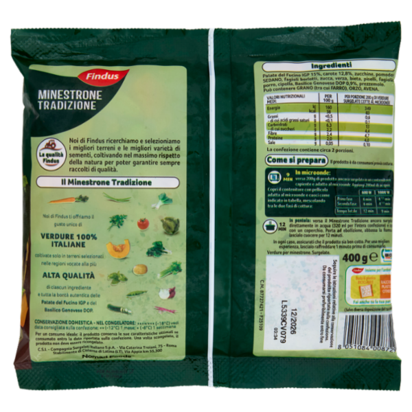 Findus Minestrone Tradizione - con Patate del Fucino IGP e Basilico Genovese DOP 400 g