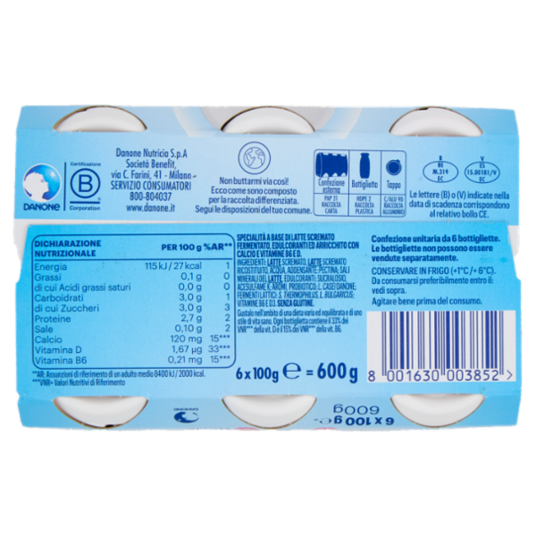 ACTIMEL, Yogurt da Bere con Vit B6 e D per il Sistema Immunitario, 0% grassi, Bianco Naurale, 6X100G