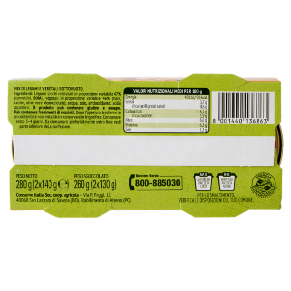 Valfrutta Buon mix Cannellini, Soia, Mais con Olive Nere 2 x 140 g