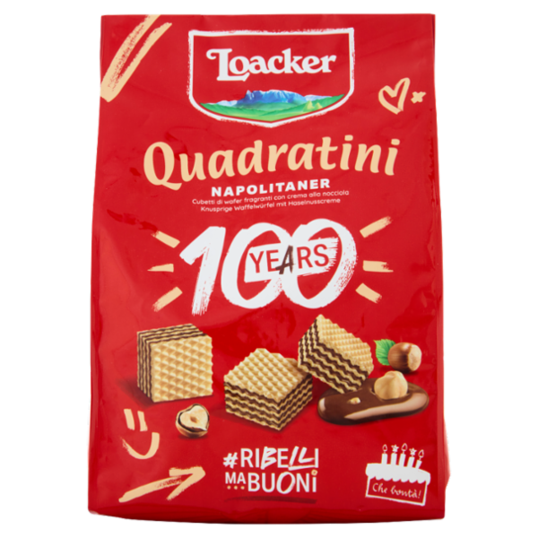 Loacker Quadratini Napolitaner Wafer con crema alle Nocciole 100% Italiane Wafers 250 g