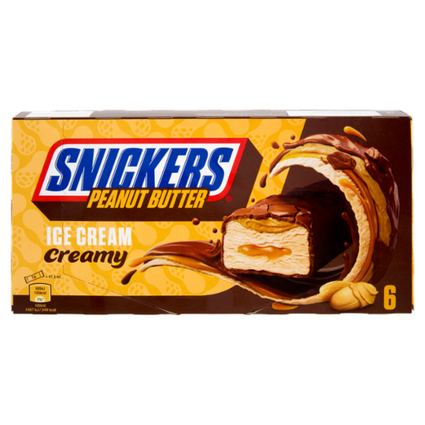 Snickers Barretta Gelato al cioccolato con burro d'arachidi e arachidi tostate, Multipack da 6 x 39g