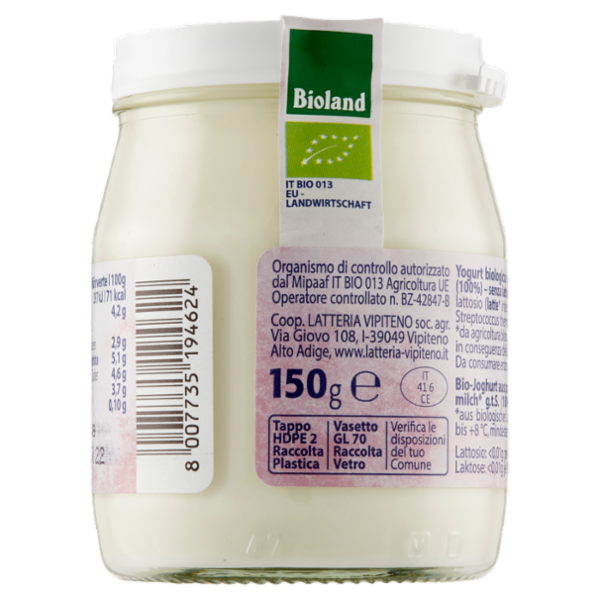 Sterzing Vipiteno bio yogurt da latte fieno bianco senza Lattosio 150 g