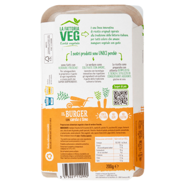 La Fattoria Veg il Burger con carote e timo x2 200 g