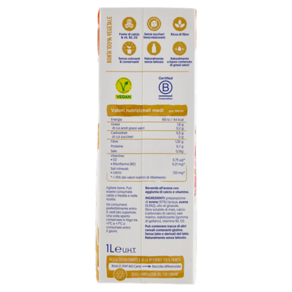 ALPRO Senza Zuccheri Bevanda Vegetale all'Avena, Senza Lattosio, Ricca di Fibre, 1l