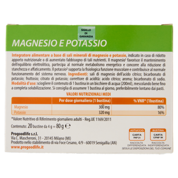 FeedLife Magnesio e Potassio Bustine 20 x 4 g