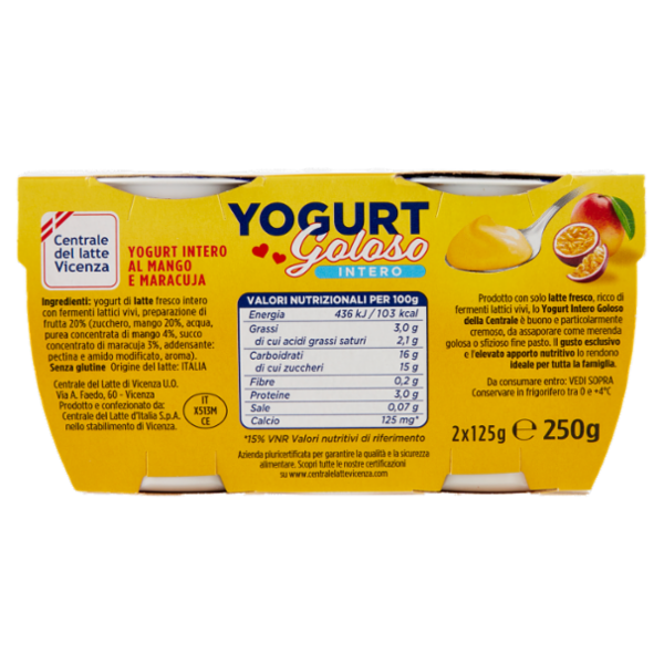 Centrale del latte Vicenza Yogurt Goloso Intero Mango & Maracuja 2 x 125 g
