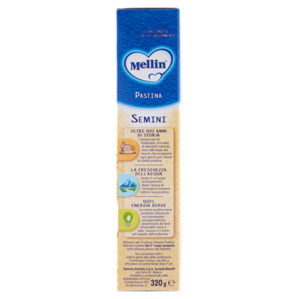 MELLIN Pastina 100% Naturale Semini con farina Grano Tenero 320 g