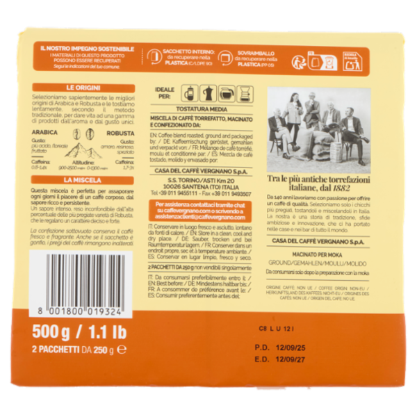 Caffè Vergnano 1882 Granaroma Miscela Ricca Macinatura Moka 2 x 250 g