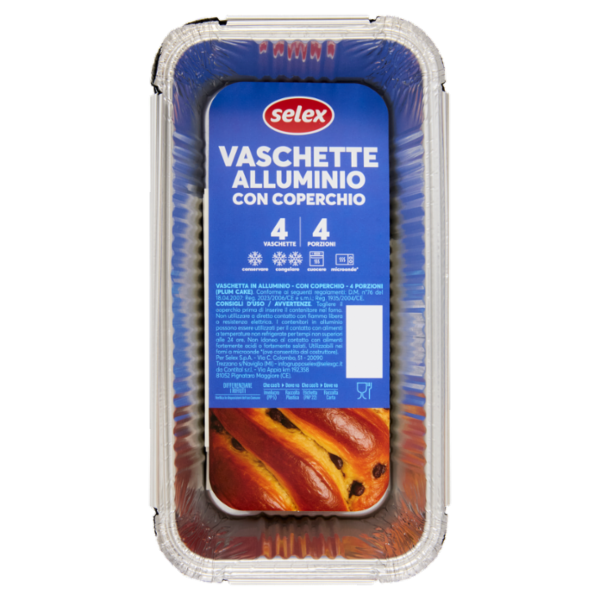 Selex Contenitore in Alluminio con Coperchio Plumcake 4 Porzioni 4 pezzi
