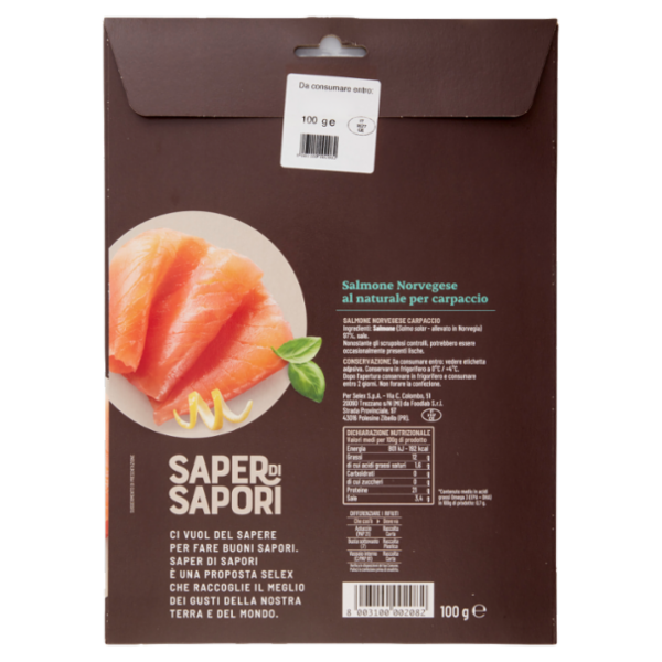 Selex Saper di Sapori Salmone Naturale Norvegese per Carpaccio a Fetta Lunga 100 g