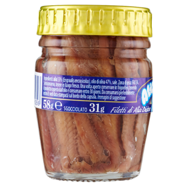 L'Isola d'Oro Aliciotte Top Quality Filetti di Alici Distese in Olio di Oliva 47% 58 g