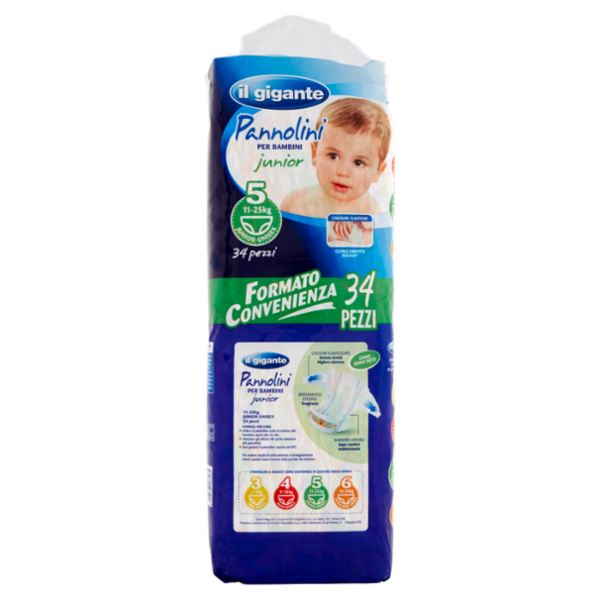 IL GIGANTE Pannolini per Bambini junior 5 11-25kg Junior-Unisex 34 pz