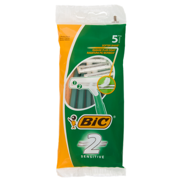 Bic 2 Sensitive Rasoi 2 Lame Usa e Getta da Uomo, 5 pezzi