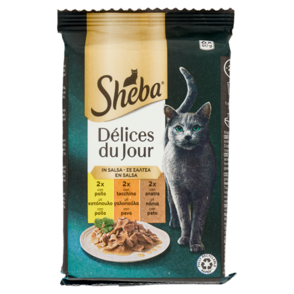 Sheba Délices du Jour Cibo Umido Gatto in Salsa con Tacchino e Anatra 6 x 50 g