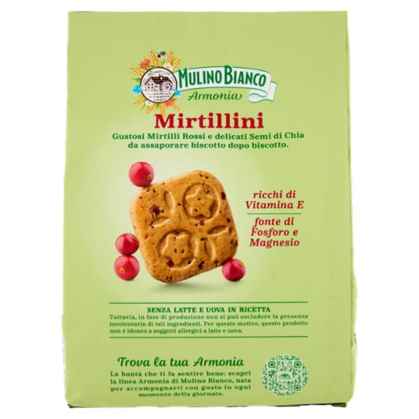 Mulino Bianco Armonia Mirtillini Biscotti Farina Integrale Mirtilli Rossi Senza Latte e Uova 270g