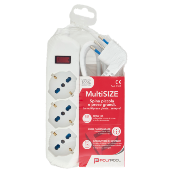 Poly Pool MultiSize Spina 10A Prese Pluristandard Italiano 10A-16A e tedesco 16A