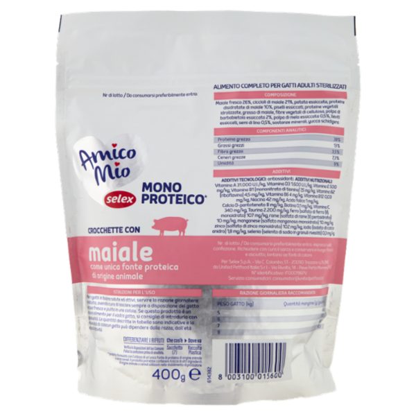 Selex Amico Mio Gatto Croccantini con Maiale Mono Proteico 400 g