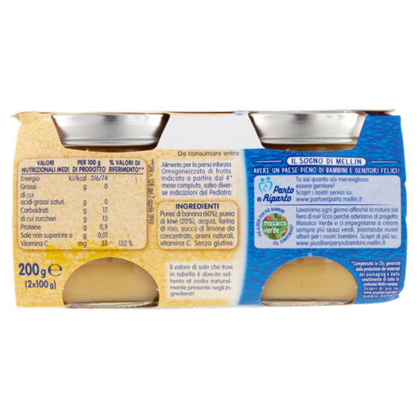 MELLIN Omogeneizzato di Frutta Kiwi e Banana 2 x 100 g
