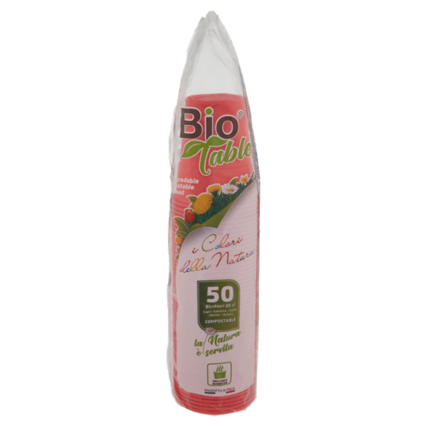 Bio Table i colori della natura Bicchieri 20 cl Compostable Rosso 50 pz