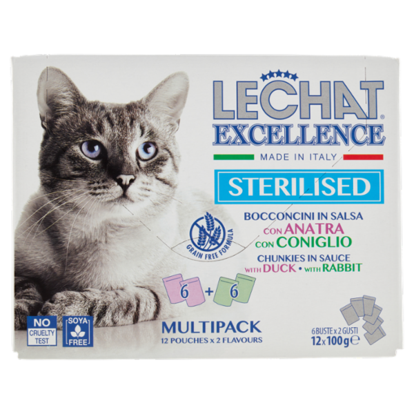 LeChat Excellence Sterilised Bocconcini in Salsa con Anatra, con Coniglio 12 x 100 g