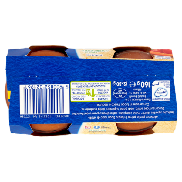 MELLIN Primo Sugo per la preparazione di pastine, Ragù di Vitello 2 x 80 g