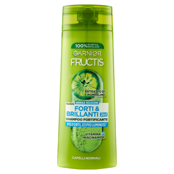 Garnier Fructis Shampoo Forti & Brillanti 2in1, shampoo fortificante per capelli normali, 250 ml