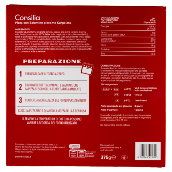Consilia Pizza Salamino Piccante Surgelata 375 g