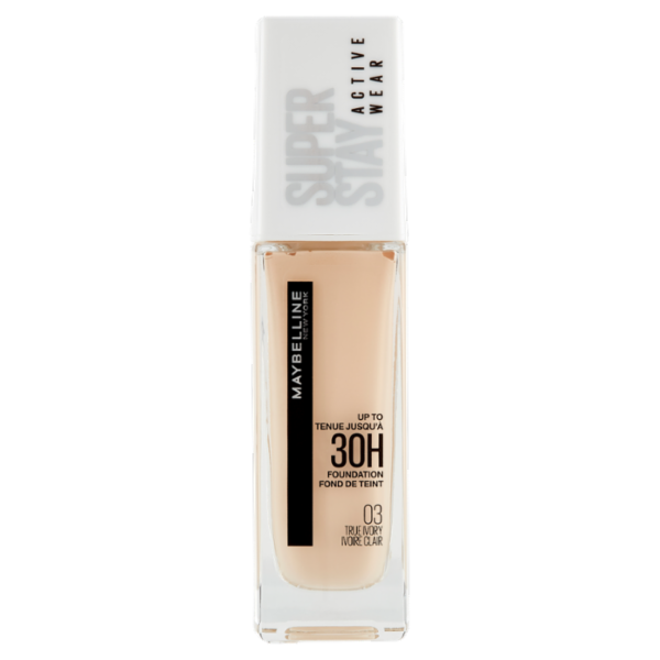 Maybelline New York Fondotinta Liquido SuperStay 30H Active Wear, True Ivory (03), 30 ml